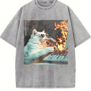 Battle Movie Batik Retro Brand Vintage Washed T-Shirt in Gray
