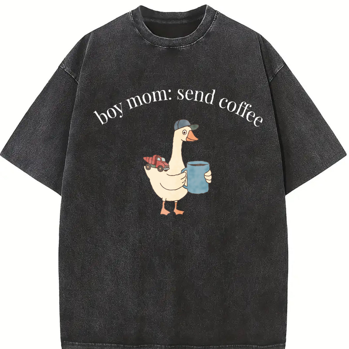 Boy Mom: Send Coffee Vintage Washed T-Shirt in Black