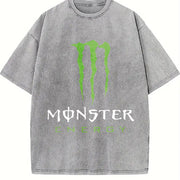 Monster Energy Claw Logo Vintage Washed T-Shirt in Gray