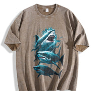 Three Sharks Retro ® Shark Vintage Washed T-Shirt in Brown