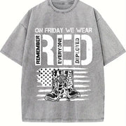 Military Support US Flag & Red Friday for Spring Vintage Washed T-Shirt in Gray