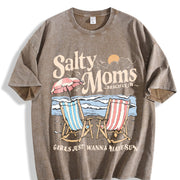 Salty Moms Beach Club Instant Retro Beach Girl Vintage Washed T-Shirt in Brown