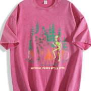 National Parks After Dark Sarcastic Bigfoot Alien Novelty Vintage Washed T-Shirt in Red