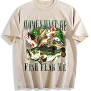 Want Me Fish Fear Me Vintage Washed T-Shirt in Beige