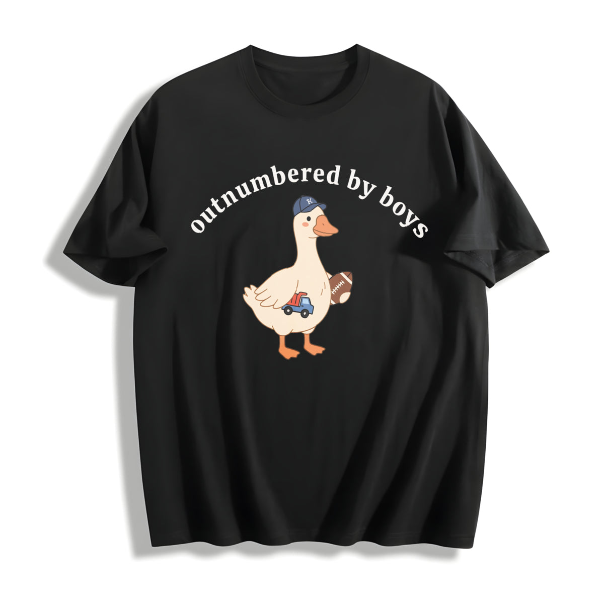 Boy Mom Outnumbered by Boys Goose Cotton T-Shirt in Black