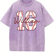 Custom Baseball Number Vintage Washed T-Shirt in Purple