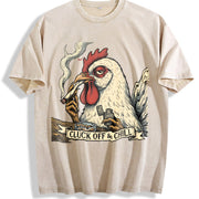 Cluck Off and Chill Smoking Chicken Vintage Washed T-Shirt in Beige