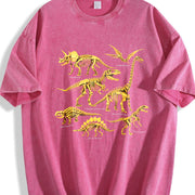 Dinosaur Skeleton 90s Vintage Washed T-Shirt in Red