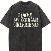 I Love My Cougar Girlfriend vintage washed oversized T-shirt in Black
