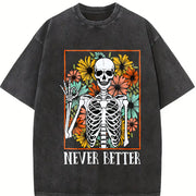 Never Better Floral Skeleton vintage washed oversized T-shirt in Black
