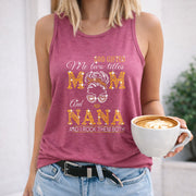 God Gifted Me Two Titles Mom and Nana Crew-neck Sleeveless Women's Color Cotton Tank Top in Red