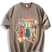 Cat Mom Retro Wax Retro Brand Vintage Washed T-Shirt in Brown