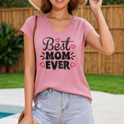 V-neck Sleeveless Best Mom Ever Heart Women's Color Cotton Tank Top in Pink