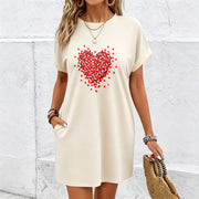 Slim Short Skirt- Heart Cotton T-Shirt in White