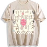 Overstimulated Mom Club Vintage Washed T-Shirt in Beige