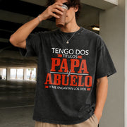 Tengo Dos Titulos Papa Abuelo Spanish Father's Day Vintage Washed T-Shirt in Black