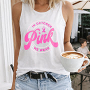 In October We Pink Women's Color Cotton Tank Top in White