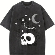 Witchy Crow Skull Moon and Stars Gothic Raven vintage washed oversized T-shirt in Black
