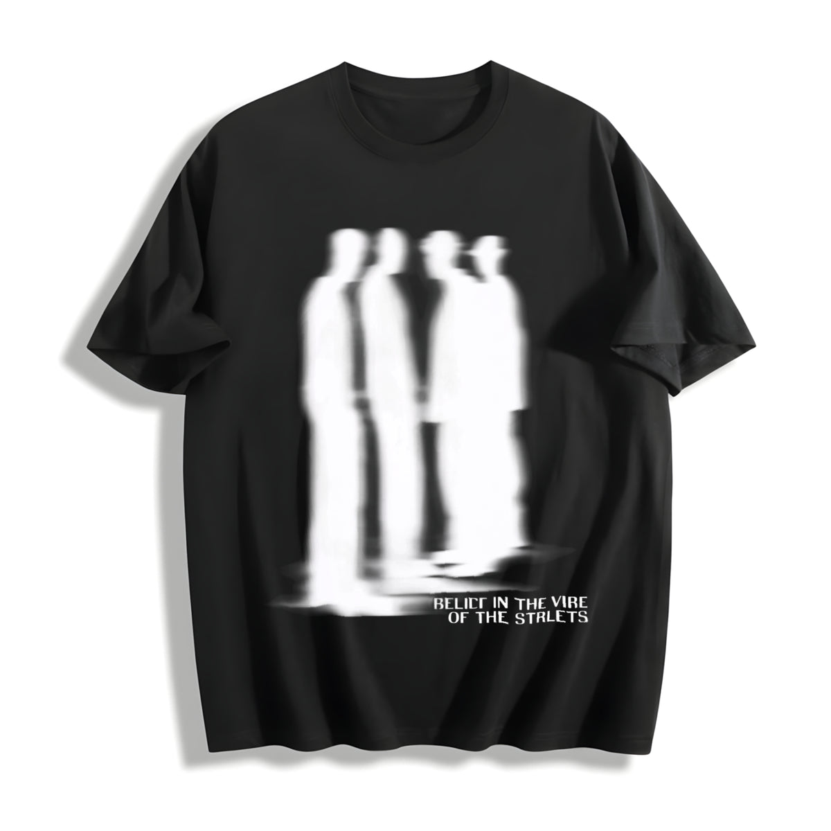 Street Atmosphere Virtual Shadow Characters Shadow Cotton T-Shirt in Black