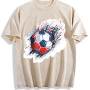 Red and Blue Soccer Ball Vintage Washed T-Shirt in Beige