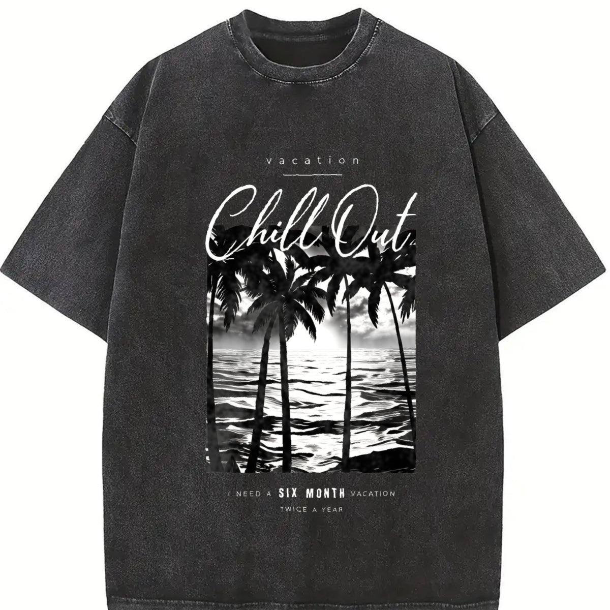 Faded Pure Short-sleeve Vintage Washed T-Shirt in Black
