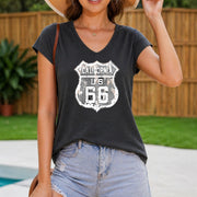 (052#) Tank Route 66 Sleeveless V-neck Vest Women's Color Cotton Tank Top in Gray