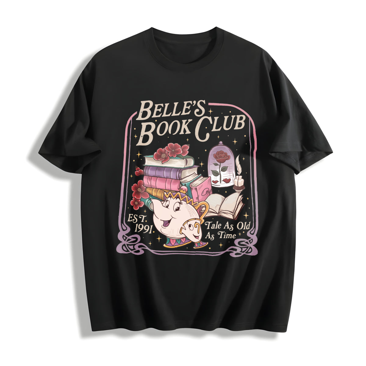 Belle's Book Club Tale as Old as Time Belle’s Book Cafe Cotton T-Shirt in Black