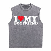 I Love My Heart for Couples Suits Vintage Washed Tank Top in Gray
