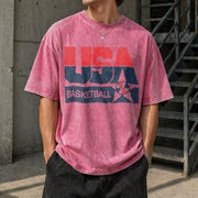 USA Basketball Retro for Sporty Vintage Washed T-Shirt in Red
