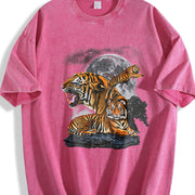 Three Tigers 90s Retro Alpha Moon Vintage Washed T-Shirt in Red