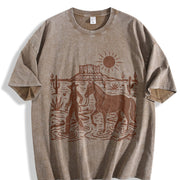 Cowgirl Desert Horse Vintage Washed T-Shirt in Brown
