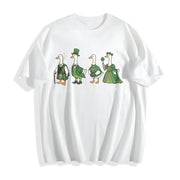 Goose St Patrick's Day Silly Irish Goose Four Leaf Clover Cotton T-Shirt in White