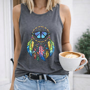 Dreamcatcher Butterfly Feathers Colorful Crew-neck Women's Color Cotton Tank Top in Gray