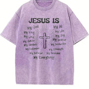 Cross Jesus God vintage washed oversized T-shirt in Purple