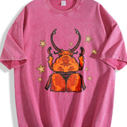 Beetle & Star Retro Art Vintage Washed T-Shirt in Red
