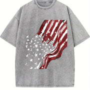 Wavy American Flag Vintage Washed T-Shirt in Gray