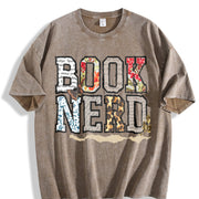 Book Nerd Retro Bookish Lover Retro for Booktok Librarian Vintage Washed T-Shirt in Brown