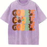 Directional 2024 Thanksgiving European and American Vintage Washed T-Shirt in Purple