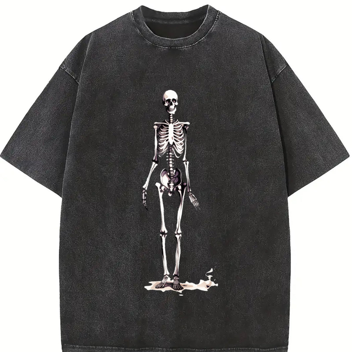 Retro Skeleton 90s Vintage Washed T-Shirt in Black