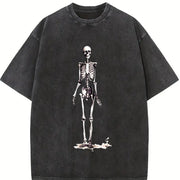 Retro Skeleton 90s Vintage Washed T-Shirt in Black