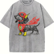 Dachshund Superhero – Wiener Dog for Comic Fans vintage washed oversized T-shirt in Gray