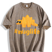 Black Nug Life Dino Nuggs Dino Chicken Nuggets Dinosaur vintage washed oversized T-shirt in Brown