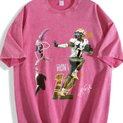 Travis Hunter Bih You Thought Custom Football vintage washed oversized T-shirt in Red
