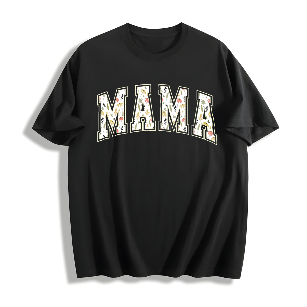 Floral Mama Strong Woman Cotton T-Shirt in Black