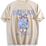 Youth and Adult Magic Kingdom Castle Coquette Bow vintage washed oversized T-shirt in Beige