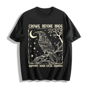 Crows Before Bros Nighttime Crow Cotton T-Shirt in Black