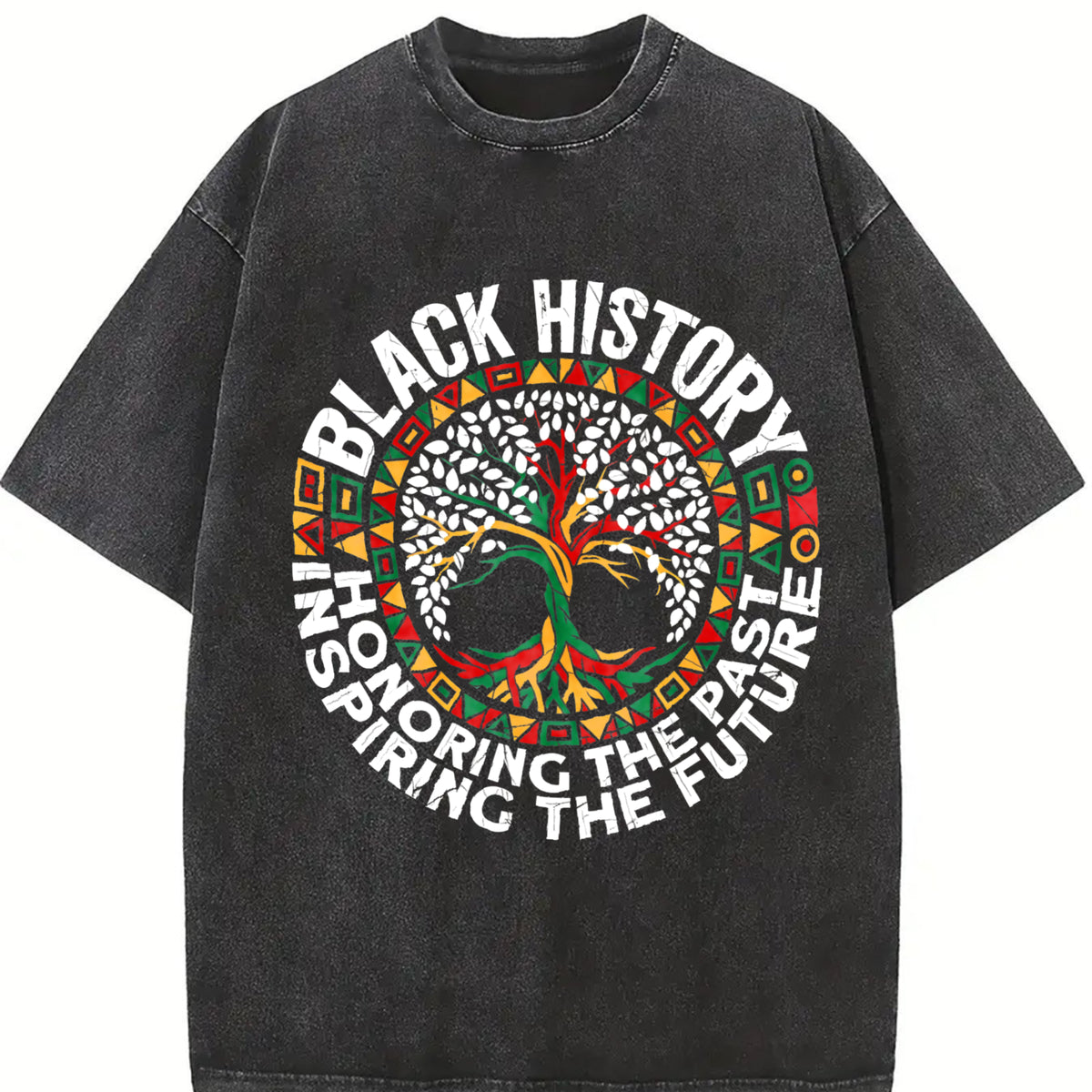 Tree-shaped Life Fun Vintage Washed T-Shirt in Black