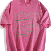 Fish 90s Tattoo Fishing Vintage Washed T-Shirt in Red