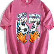 I Was 6 Now I'm 7 Soccer Vintage Washed T-Shirt in Red