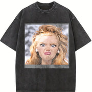 Shocked Blonde Glam Doll Vintage Washed T-Shirt in Black